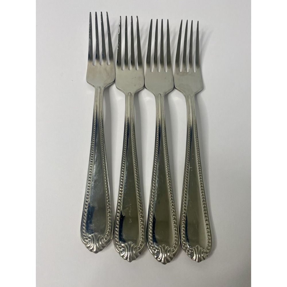 Lenox Lot 4 BEAD Dinner Fork Flatware Stainless 18/10 Glossy Plume Tip Set #5
